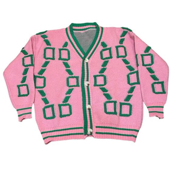 Pink and Green Link Button Cardigan Oversized Medium - Picture 1 of 4